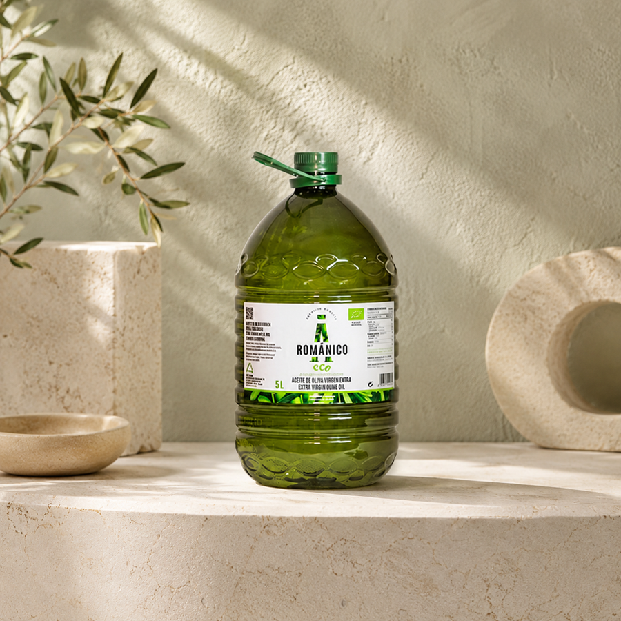 Aceite de Oliva Virgen Extra, ecológico arbequina PET 5 litros, Romanico