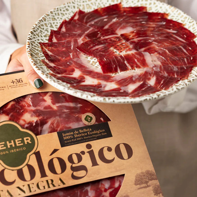 Jamón ecológico 100% Ibérico Bellota Pata Negra loncheado , Beher