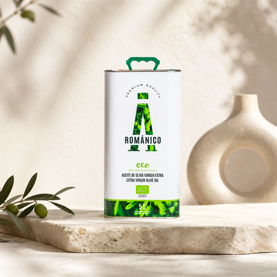 Aceite de Oliva Virgen Extra, ecológico arbequina 5 litros en lata, Romanico
