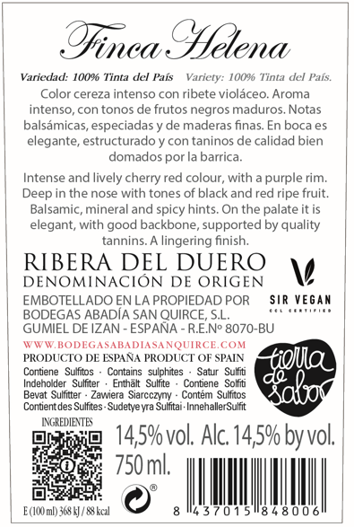 Finca Helena, Abadía de San Quirce vino tinto (3 unidades)
