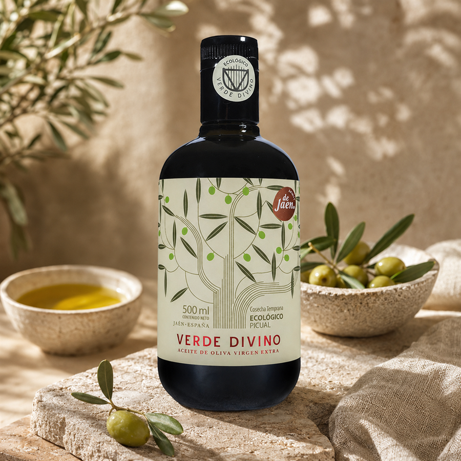 Aceite de Oliva Virgen Extra Picual Ecológico Cosecha Temprana, Verde Divino