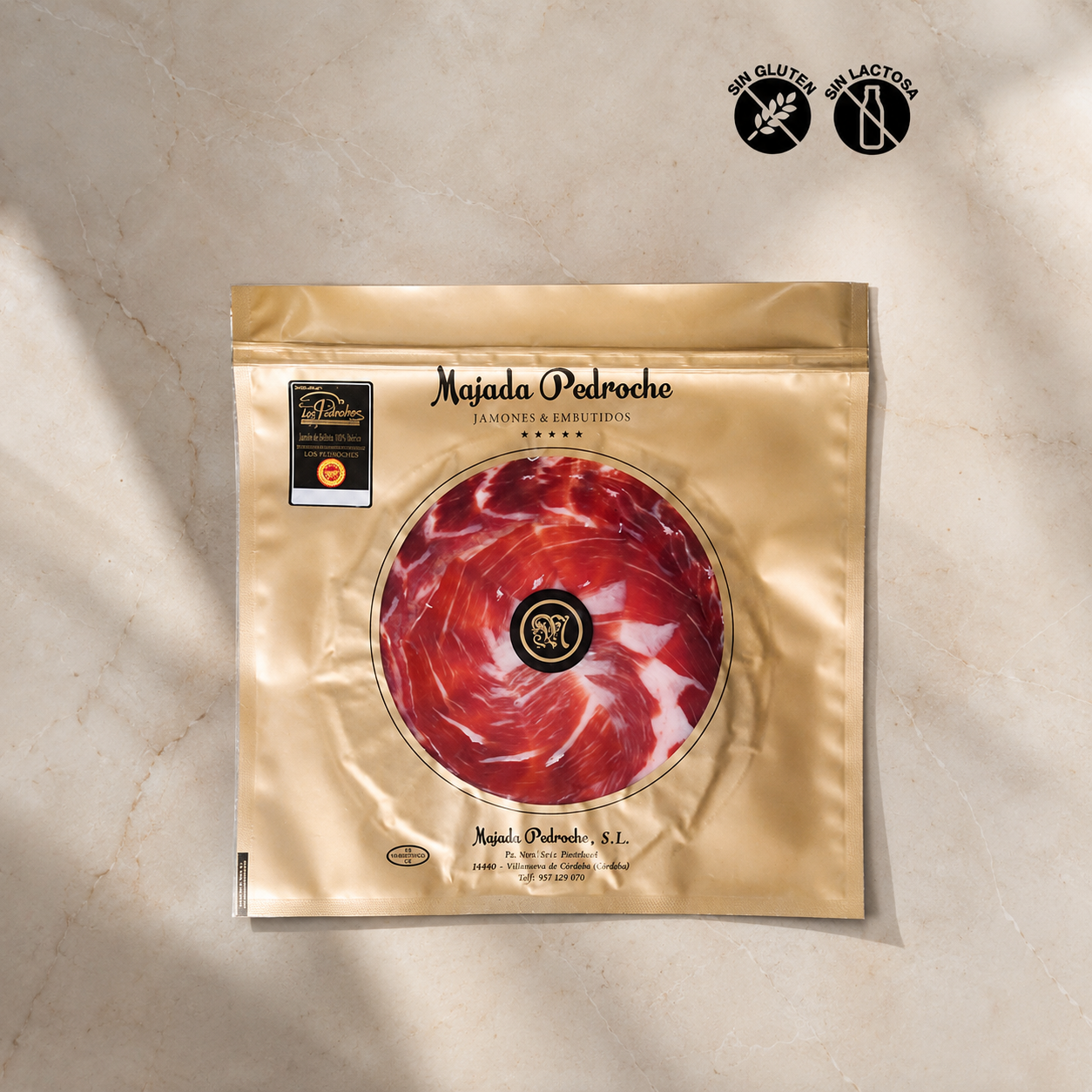 Jamón 100% Ibérico Bellota loncheado, Majada Pedroche