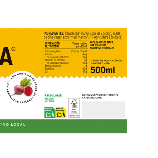 Crema de Remolacha Bio 500ml, Casa Amella