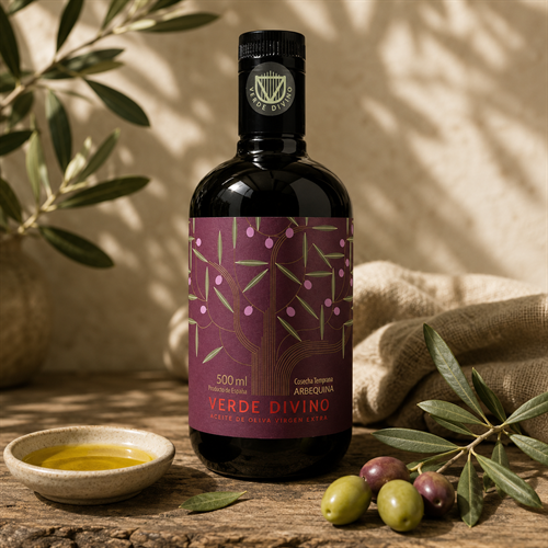 Aceite de Oliva Virgen Extra Arbequina Cosecha Temprana, Verde Divino