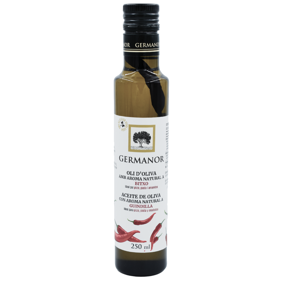 AOVE arbequina aromatizado con guindilla, Germanor