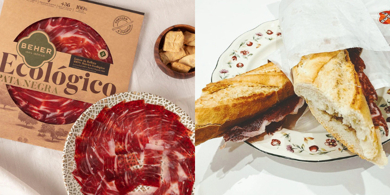 Jambon tranché biologique 100% ibérique Bellota Pata Negra, Beher