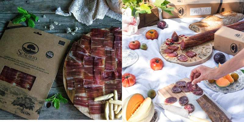 Jambon 100% de race ibérique biologique, étiquette noire, tranché, Señorío de Montanera
